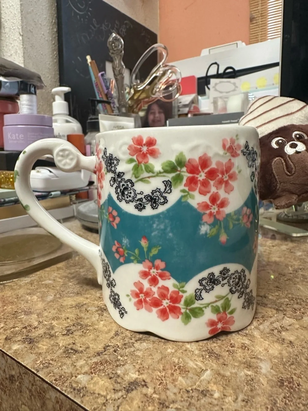 Anthropologie Rare Comedy of Manners Scalloped Floral Mug